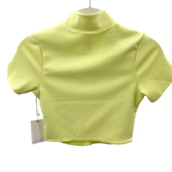 Good American Lime Green Zip Front Crop Top Short Sleeve Size 1 Small  NWT - Picture 3 of 6